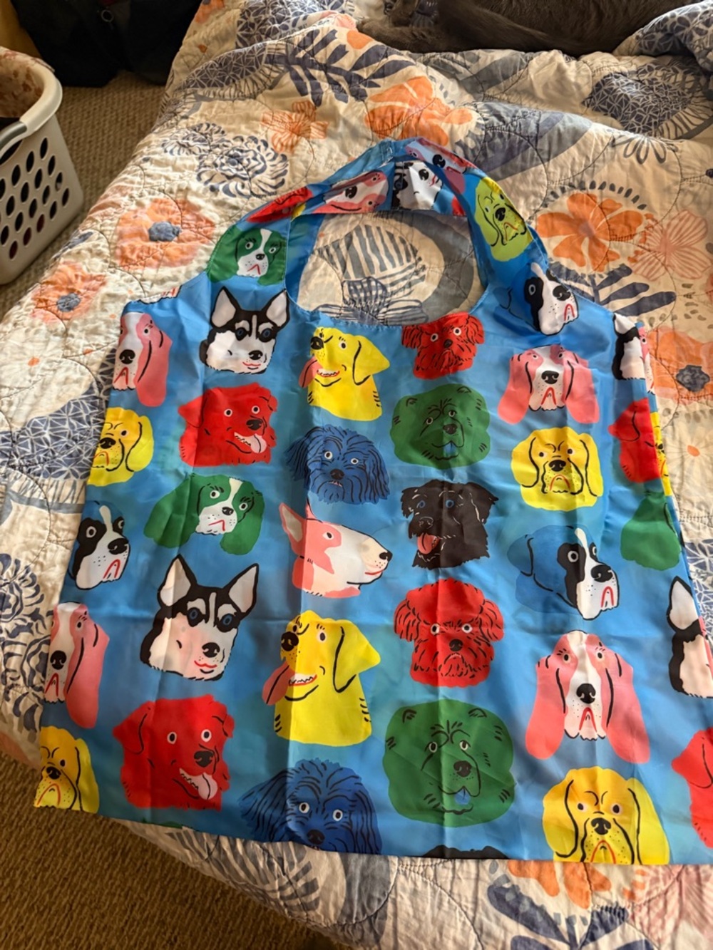 Reusable Dog Print Tote Bag in Blue